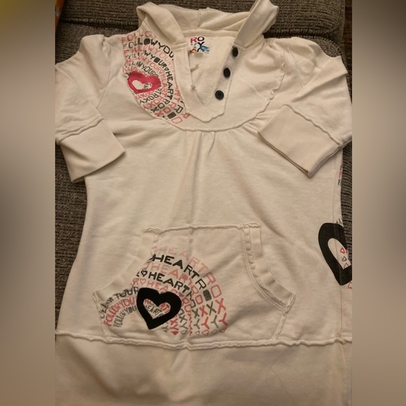 Roxy White Heart Print Kids Hoodie - Picture 1 of 3